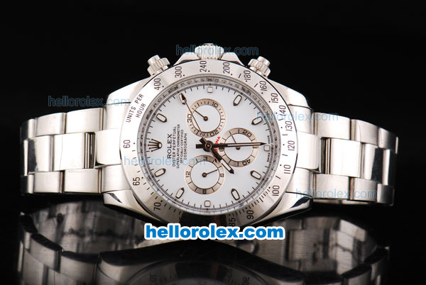 Rolex Daytona II Automatic Movement Silver Case with White Dial and White Stick Marker-SS Strap - Click Image to Close